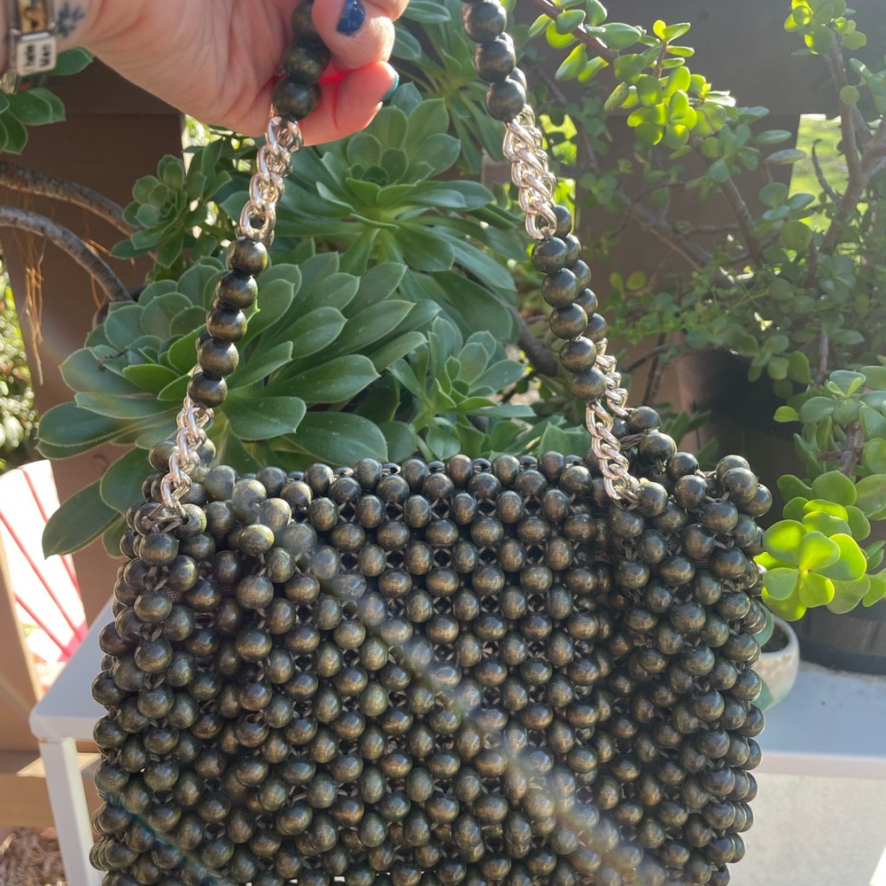 Vintage Olive Green beaded handbag